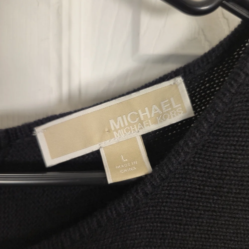 Michael Kors Black Oversized Knit Tunic | Gold Back-Zip Detail | L